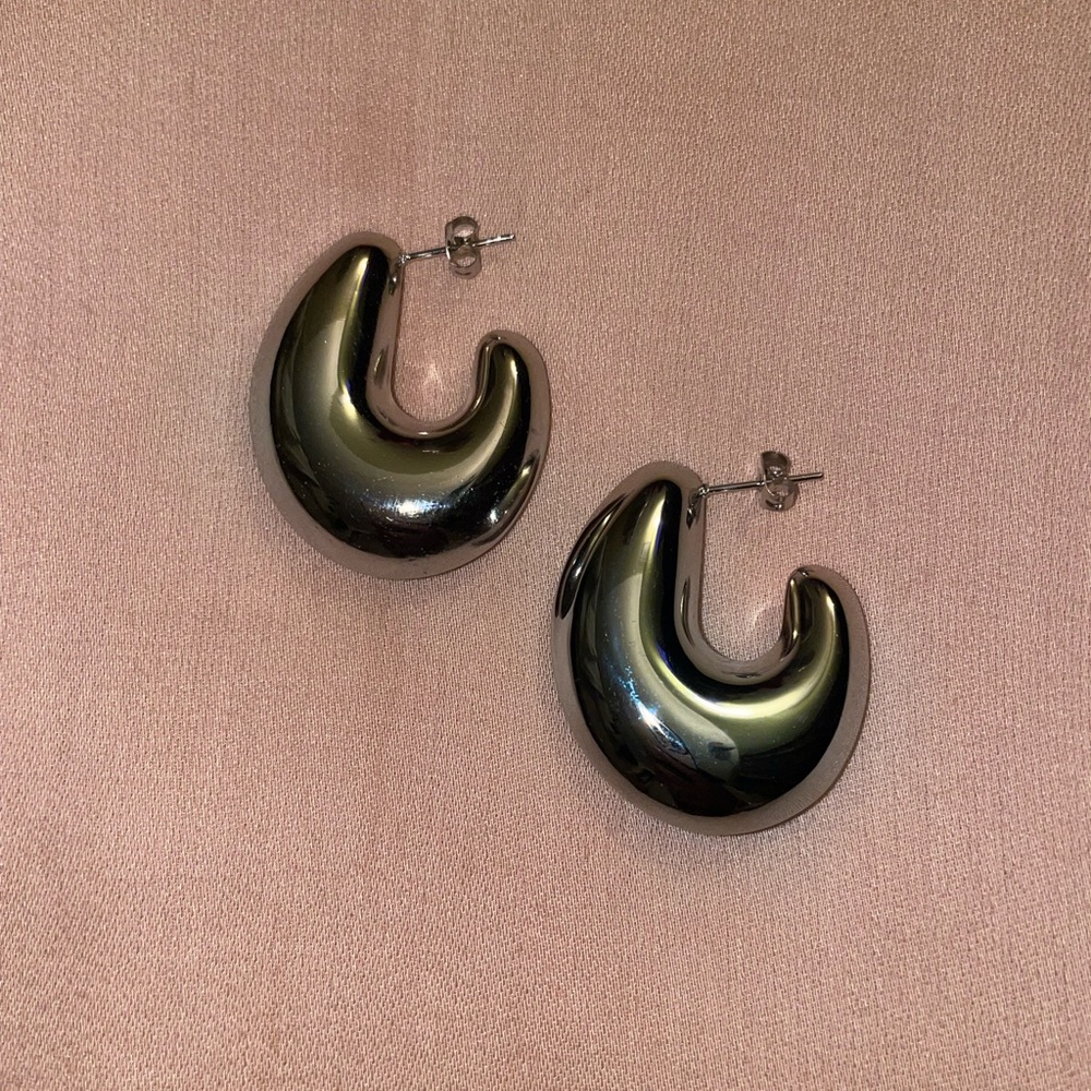 “Silver” Crescent Hoop Earrings | 18K Gold-Plated